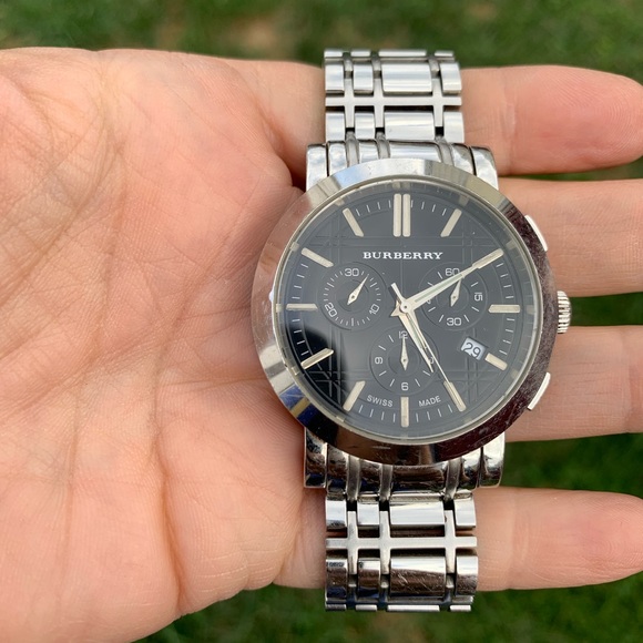 Burberry Watch 41mm Mens Unisex Black Dial Silver Band Swiss Made style BU1366 - Picture 2 of 9